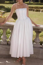 Elegant Solid Color Patchwork Square Neck Sling Dresses