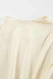 Casual Solid Color Lace Up Mandarin Collar Tops
