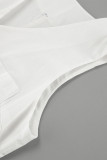 Casual Solid Color Pocket Buttons V Neck Loose Rompers