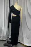 Sexy Solid Color Hollow Out Slit Irregular Sloping Shoulder Irregular Dresses