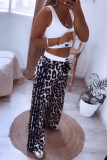 Casual Leopard Patchwork U Neck Sleeveless Two Pieces