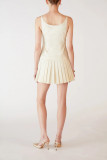 Sexy Solid Color Bow Decor Pleated U Neck Pleated Dresses
