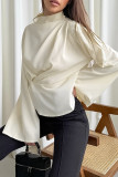 Casual Solid Color Lace Up Mandarin Collar Tops