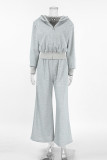 Casual Street Solid Color Pocket Zipper Hooded Long Sleeve Two Pieces(With shoulder pads)