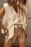 Casual Solid Color Buttons Embroidery V Neck Tops