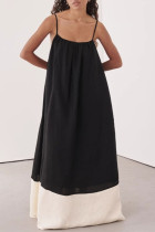 Casual Solid Color Patchwork Contrast Square Neck Sling Dresses