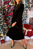 Casual Solid Color Patchwork Ruffle Velvet V Neck A Line Dresses