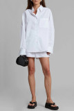 Casual Solid Color Pocket Buttons Turndown Collar Long Sleeve Two Pieces