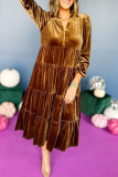Casual Solid Color Patchwork Ruffle Velvet V Neck A Line Dresses