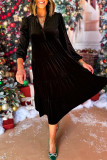 Casual Solid Color Patchwork Ruffle Velvet V Neck A Line Dresses