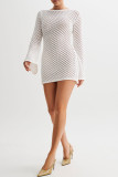 Sexy Solid Color Hollow Out Backless Swimwears Cover Up