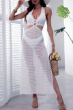 Sexy Solid Color Hollow Out Lace Up Slit Swimwears Cover Up
