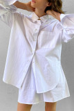 Casual Solid Color Pocket Buttons Turndown Collar Long Sleeve Two Pieces