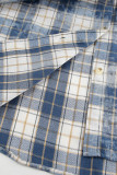 Casual Plaid Distressed Buttons Turndown Collar Tops