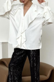 Casual Solid Color Ruffle V Neck Tops