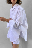 Casual Solid Color Pocket Buttons Turndown Collar Long Sleeve Two Pieces