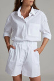 Casual Solid Color Pocket Buttons Turndown Collar Long Sleeve Two Pieces