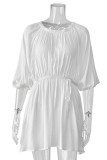Sexy Solid Color Lace Up Ruched Off Shoulder Long Sleeve Dresses