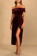 Sexy Solid Color Slit Irregular Zipper Velvet Off Shoulder Evening Dresses