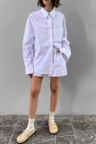 Casual Solid Color Pocket Buttons Turndown Collar Long Sleeve Two Pieces