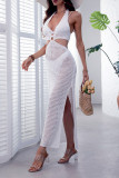 Sexy Solid Color Hollow Out Lace Up Slit Swimwears Cover Up