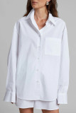 Casual Solid Color Pocket Buttons Turndown Collar Long Sleeve Two Pieces