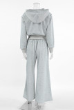 Casual Street Solid Color Pocket Zipper Hooded Long Sleeve Two Pieces(With shoulder pads)