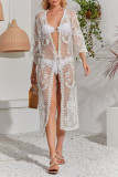 Sexy Solid Color Lace Lace Up Swimwears Cover Up