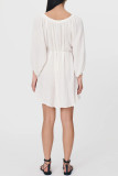 Sexy Solid Color Lace Up Ruched Off Shoulder Long Sleeve Dresses