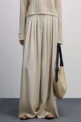 Casual Solid Color Buttons Slit Loose High Waist Wide Leg Solid Color Bottoms