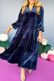 Casual Solid Color Patchwork Ruffle Velvet V Neck A Line Dresses