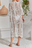 Sexy Solid Color Lace Lace Up Swimwears Cover Up