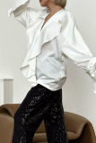 Casual Solid Color Ruffle V Neck Tops