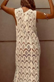 Sexy Solid Color Hook Flower Hollow Out Buttons V Neck Sleeveless Dresses
