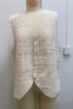 Casual Solid Color Buttons Embroidery V Neck Tops