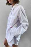 Casual Solid Color Pocket Buttons Turndown Collar Long Sleeve Two Pieces