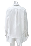 Casual Solid Color Pocket Buttons Turndown Collar Long Sleeve Two Pieces