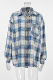 Casual Plaid Distressed Buttons Turndown Collar Tops