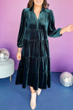 Casual Solid Color Patchwork Ruffle Velvet V Neck A Line Dresses