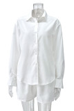 Casual Solid Color Pocket Buttons Turndown Collar Long Sleeve Two Pieces