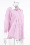 Casual Stripe Patchwork Turndown Collar Tops