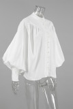 Elegant Solid Color Buttons Mandarin Collar Tops