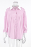 Casual Stripe Patchwork Turndown Collar Tops