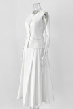 Celebrities Elegant Solid Color Buttons O Neck Sleeveless Two Pieces