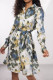Elegant Splashed ink printing Buckle Contrast Turndown Collar Shirt Dresses