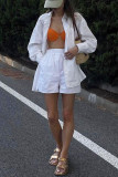 Casual Solid Color Pocket Buttons Turndown Collar Long Sleeve Two Pieces