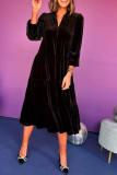 Casual Solid Color Patchwork Ruffle Velvet V Neck A Line Dresses