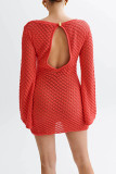 Sexy Solid Color Hollow Out Backless Swimwears Cover Up