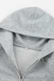 Casual Street Solid Color Pocket Zipper Hooded Long Sleeve Two Pieces(With shoulder pads)