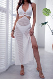 Sexy Solid Color Hollow Out Lace Up Slit Swimwears Cover Up